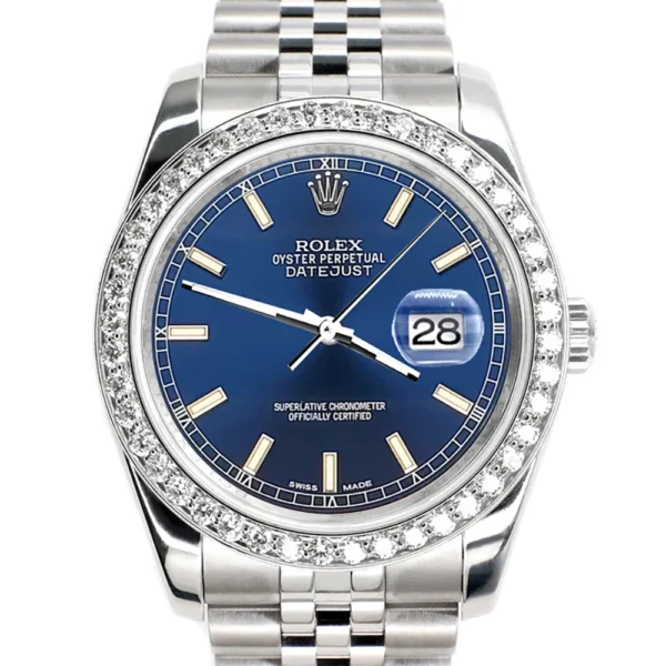 Rolex DateJust Blue Benzel Diamond Zin Size 36mm - Replica - Image 5
