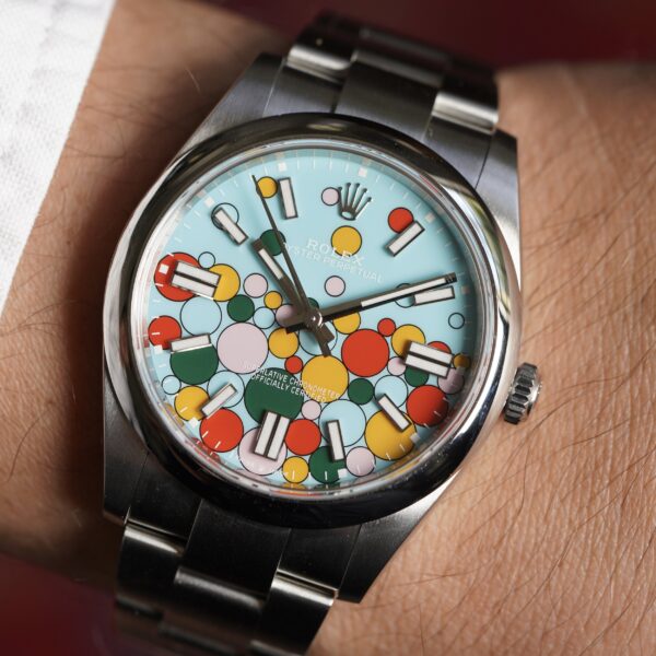 Rolex Oyster Perpetual 41, Oystersteel, 41mm, Turquoise Celebration Motif Dial, Ref# 124300-0008 Watch - Replica - Image 3