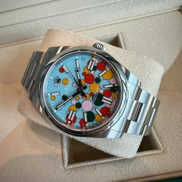 Rolex Oyster Perpetual 41, Oystersteel, 41mm, Turquoise Celebration Motif Dial, Ref# 124300-0008 Watch - Replica - Image 2