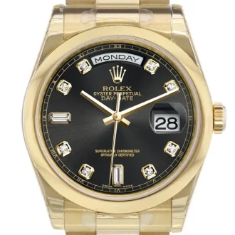 Rolex Day-Date Black Dial 18K Yellow Gold President Automatic Men's Watch - Replica