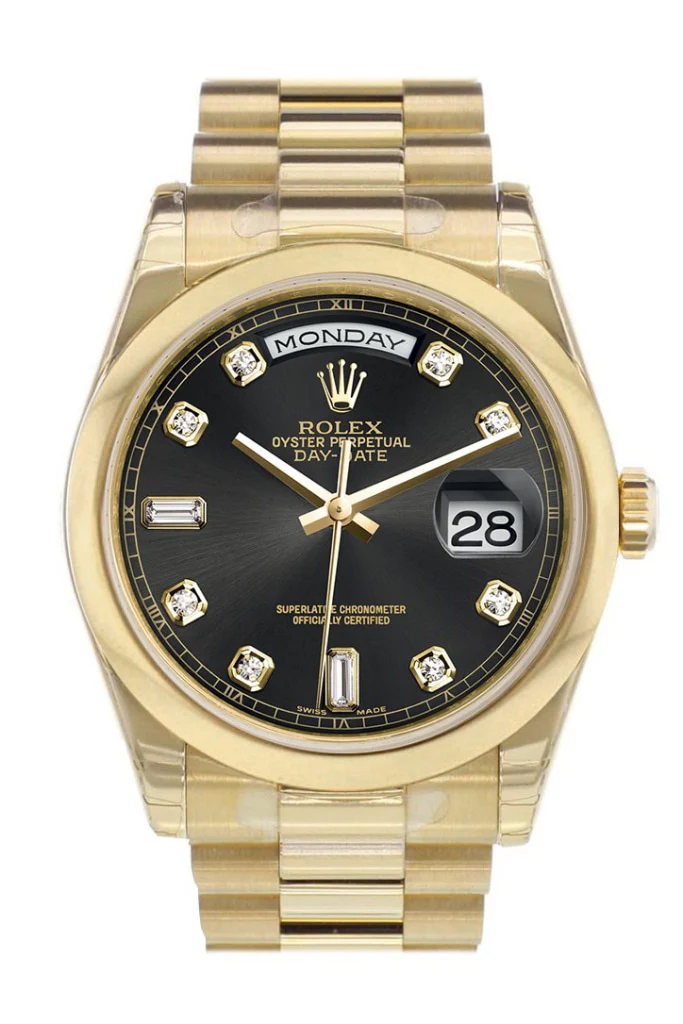 Rolex Day-Date Black Dial 18K Yellow Gold President Automatic Men's Watch - Replica