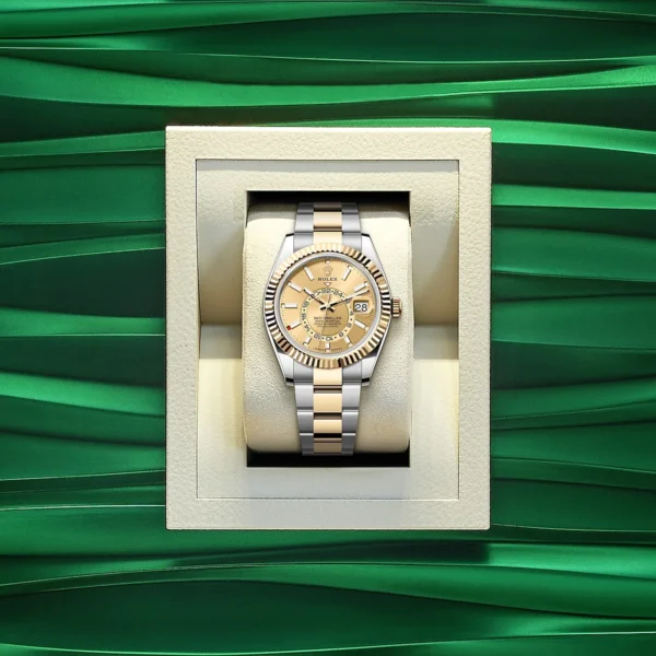 Rolex Sky-Dweller, 42mm, Oystersteel and 18k Yellow Gold, Champagne, Oyster, Ref# 336933-0001 Watch - Replica - Image 2