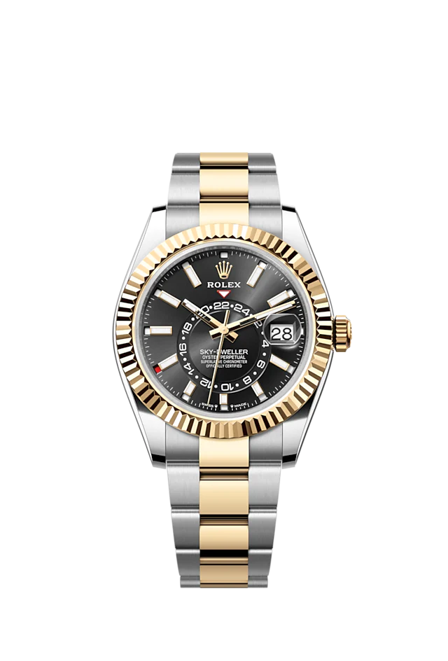 Rolex Sky-Dweller, 42mm, Oystersteel and 18k Yellow Gold, Black, Oyster, Ref# 336933-0003 Watch - Replica