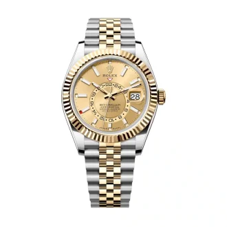 Rolex Sky-Dweller, 42mm, Oystersteel and 18k Yellow Gold, Champagne, Oyster, Ref# 336933-0001 Watch - Replica
