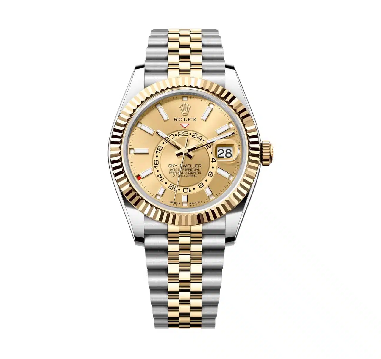 Rolex Sky-Dweller, 42mm, Oystersteel and 18k Yellow Gold, Champagne, Oyster, Ref# 336933-0001 Watch - Replica