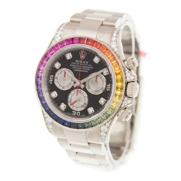 Rolex Cosmograph Daytona Chronograph Rainbow Diamond Black Dial Watch - Replica - Image 3