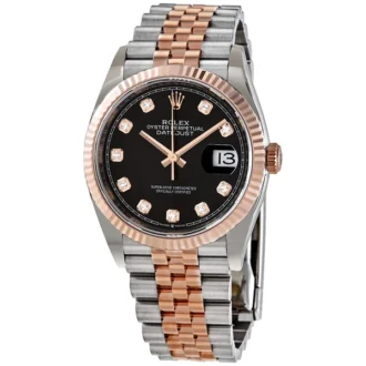 Rolex Datejust 36 Black Diamond Dial Automatic Men's Steel and 18kt Everose Gold Jubilee Watch - Replica