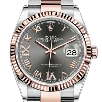 Rolex Datejust 36 Dark Rhodium Diamond Dial Men’s Steel and 18K Everose Gold Oyster Watch 126201DRRDO - Replica
