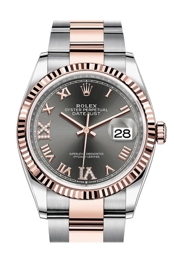 Rolex Datejust 36 Dark Rhodium Diamond Dial Men’s Steel and 18K Everose Gold Oyster Watch 126201DRRDO - Replica