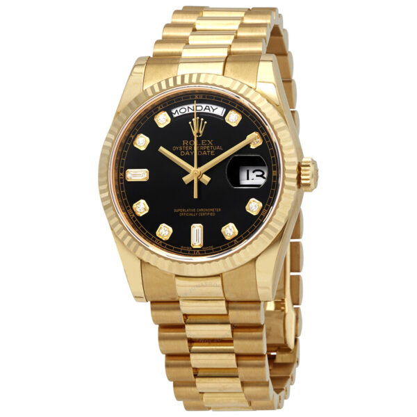 Rolex Day-Date Black Dial 18K Yellow Gold President Automatic Men's Watch - Replica - Image 2